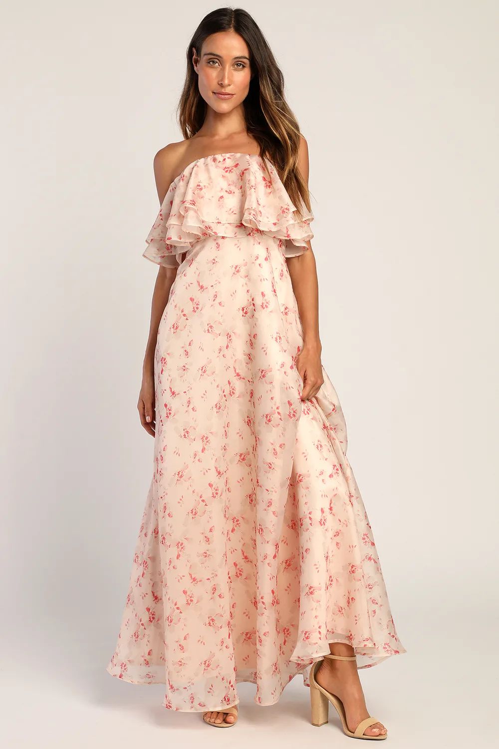 Sweet Passion Blush Pink Floral Print Organza Maxi Dress | Lulus (US)
