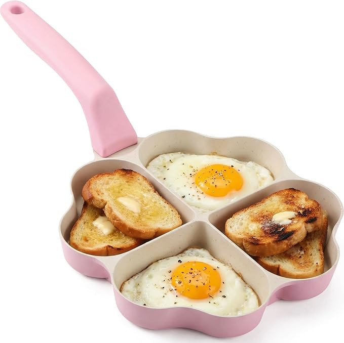 Heart Shaped Divided Fry Pan Nonstick Granite Egg Pan Pink Breakfast Frying Skillet with Four Hea... | Amazon (US)