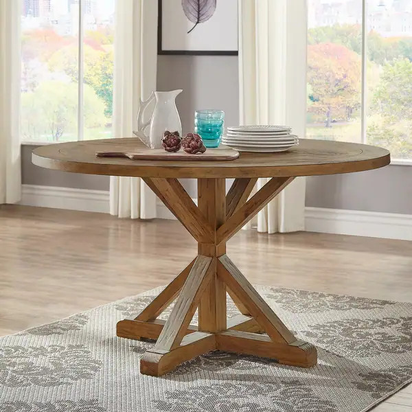Benchwright Rustic X-base Round Pine Wood Dining Table by iNSPIRE Q Artisan - Bed Bath & Beyond -... | Bed Bath & Beyond