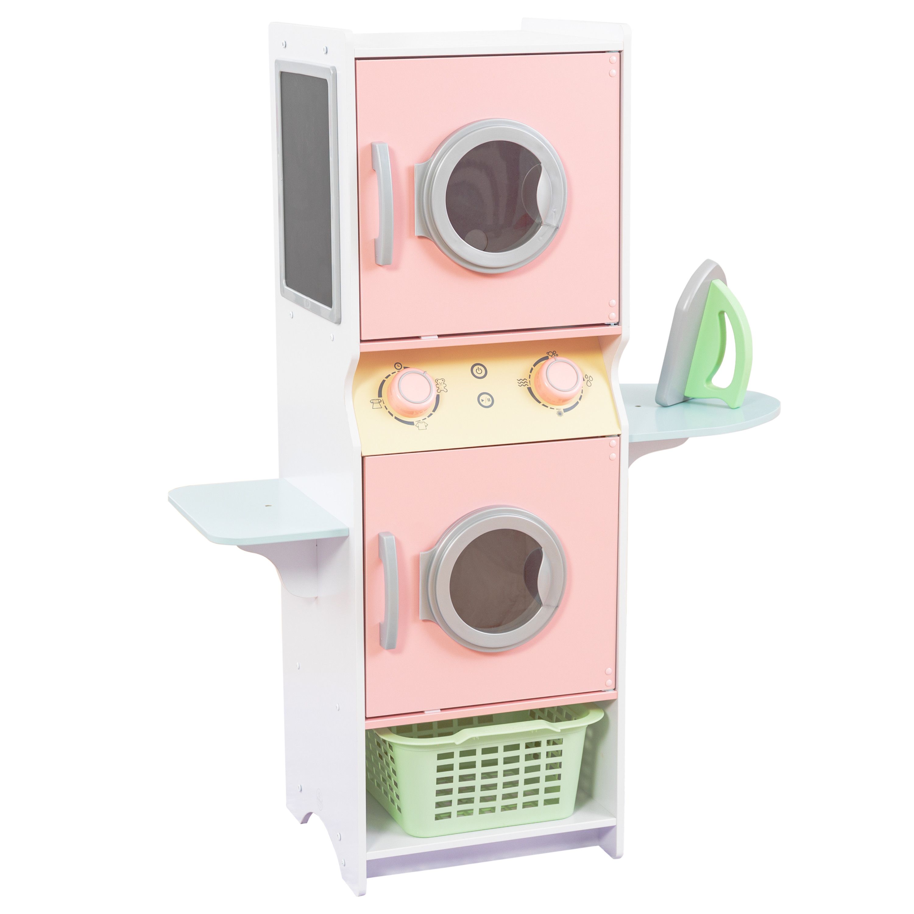 KidKraft Laundry Playset, Wooden Stacking Washer and Dryer with Iron and Basket, Pastel | Walmart (US)