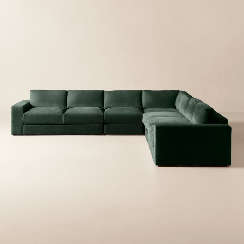 Berkeley 5-Piece L-Shaped Jade Performance Velvet Sectional | CB2