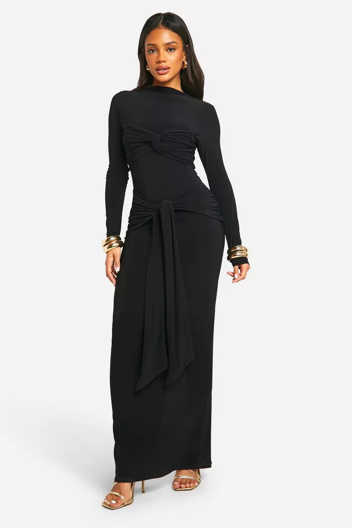 Ruched Twist Detail Maxi Dress | boohoo (US & Canada)