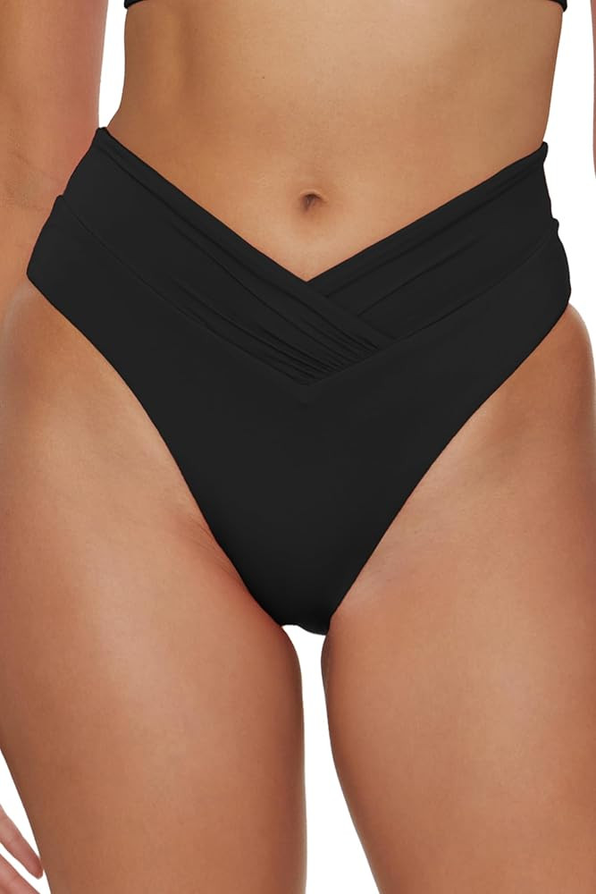 Becca Women's Standard Color Code High Waisted Shirred Bikini Bottom, Cheeky Coverage, Swimwear S... | Amazon (US)