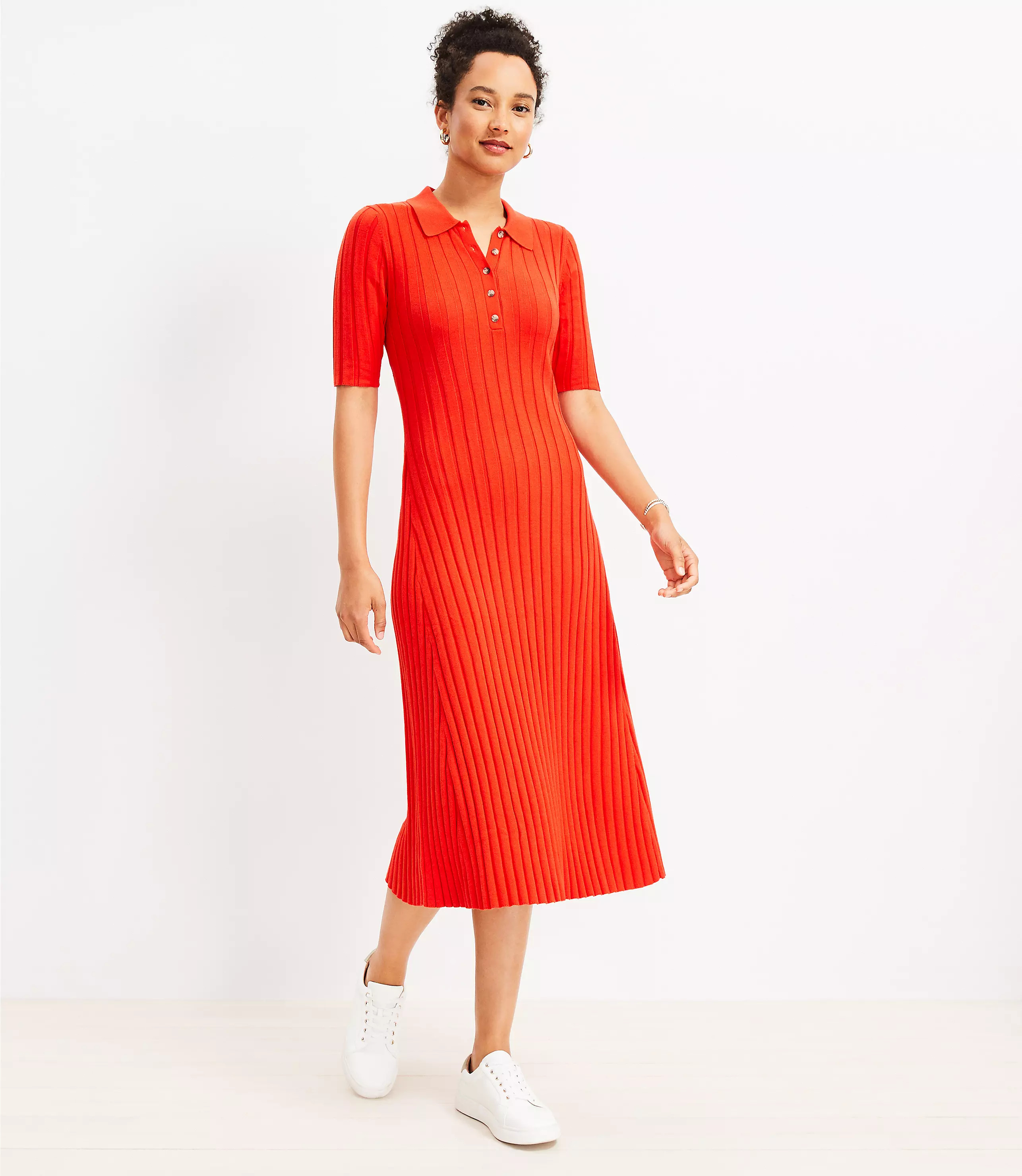 Ribbed Midi Polo Dress | LOFT