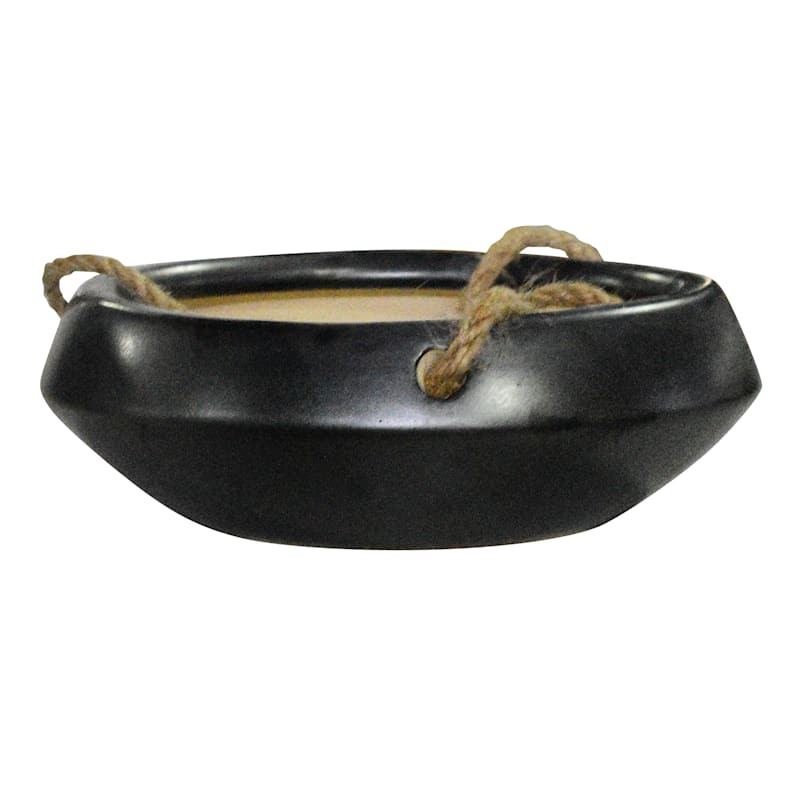 Indoor Matte Black Hanging Ceramic Bowl Planter, Large | At Home