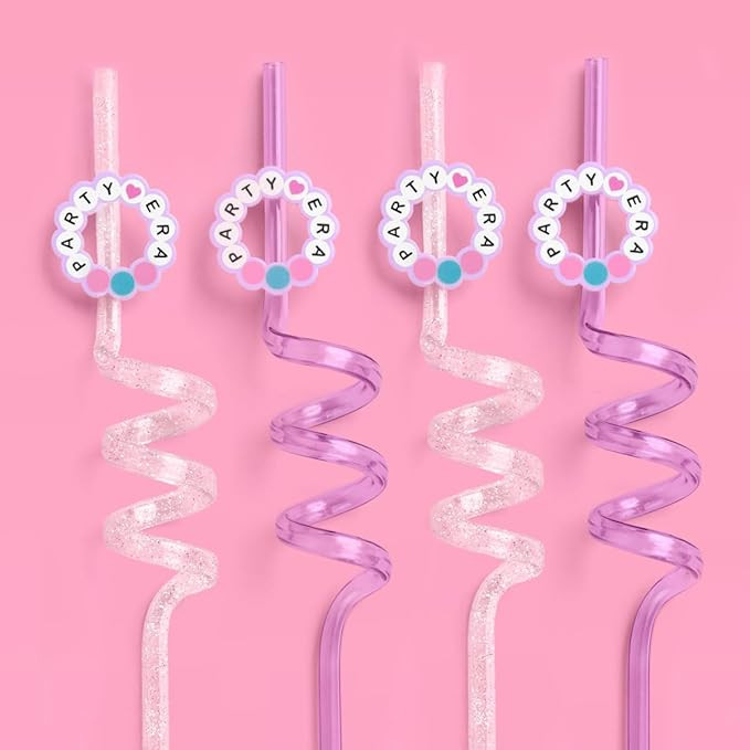 xo, Fetti Eras Twirly Reusable Straw Set, Clear + Purple Plastic - 12 pc | Friendship Bracelet Bi... | Amazon (US)