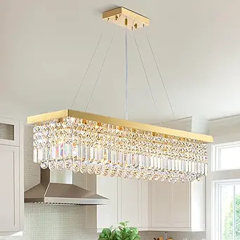 Siljoy 8-Light Modern Crystal Chandelier, 40'' Gold Rectangular K9 Crystal Raindrop Chandelier, L... | Amazon (US)