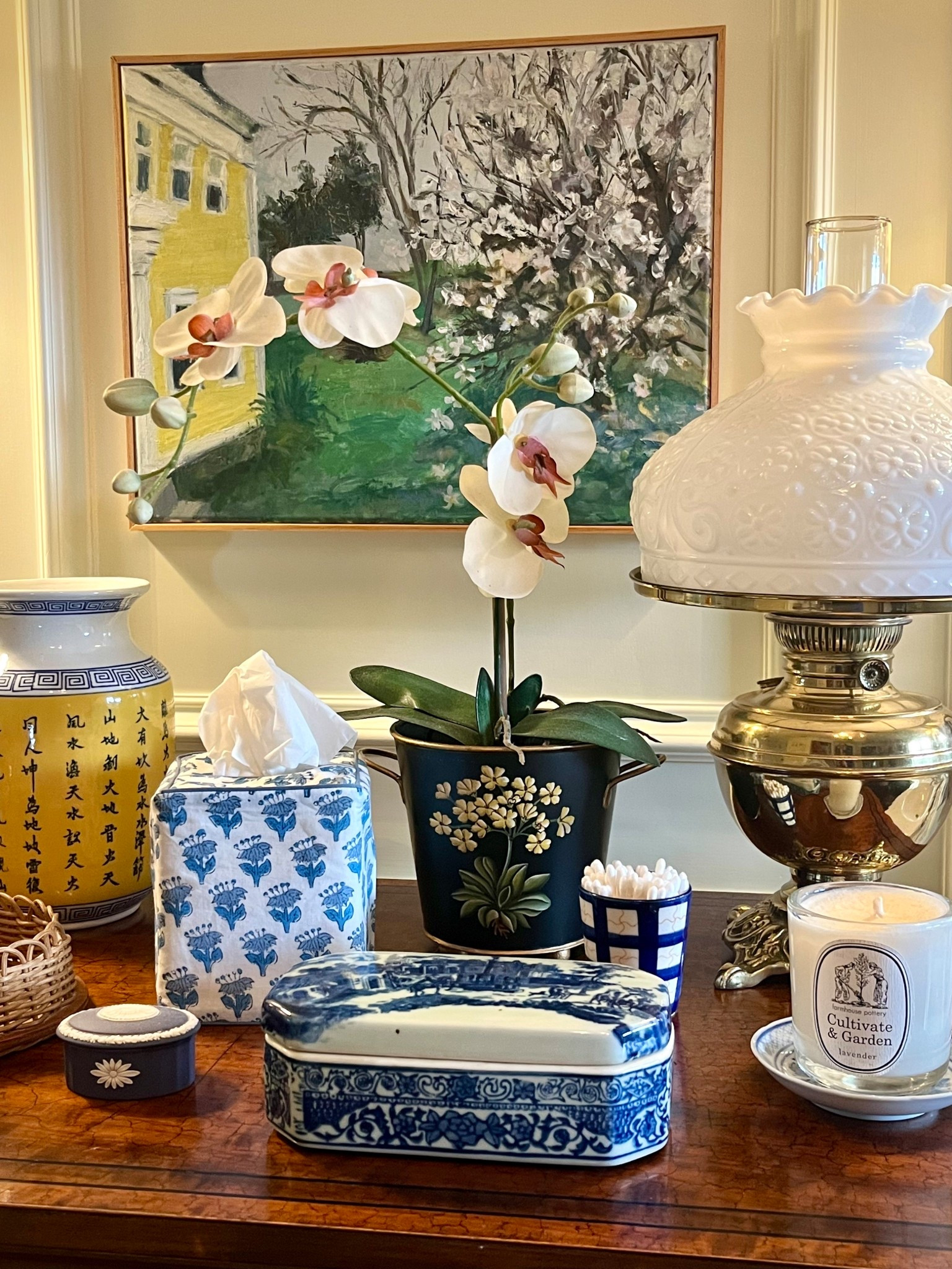 Blue and white bath finds - block print tissue box covers, dark Portland blue Wedgwood trinket boxes and blue and white porcelain cup ideas. 

#LTKStyleTip #LTKHome #LTKFindsUnder50