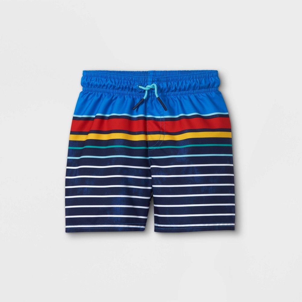 Toddler Boys' Striped Swim Trunks - Cat & Jack Blue/Yellow/Red 12M | Target