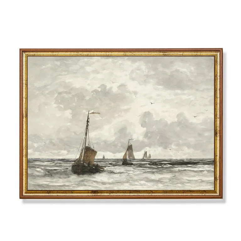 Vintage Sailing Boat Seascape Art Poster Coastal Decor Home Decor, 8x12 UNFRAMED | Walmart (US)