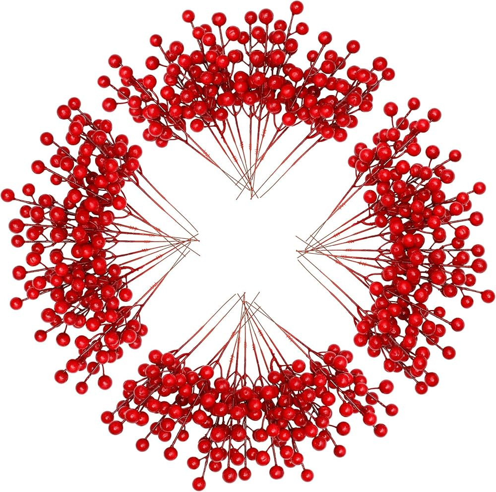 Kisflower 30 PCS Christmas Artificial Red Berry Stems Fake Holly Berry Pick for Christmas Tree De... | Amazon (US)
