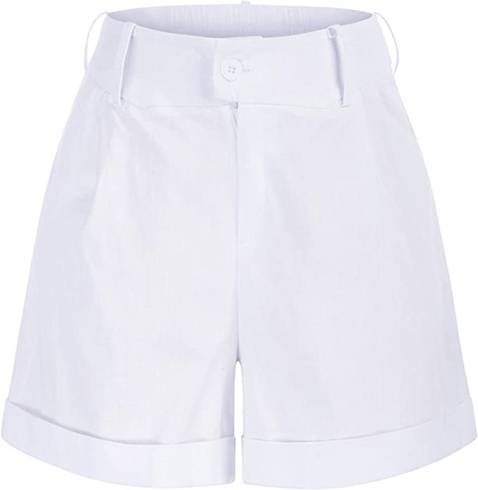 Belle Poque Women Summer Linen Shorts Elastic High Waisted Shorts with Pockets | Amazon (US)