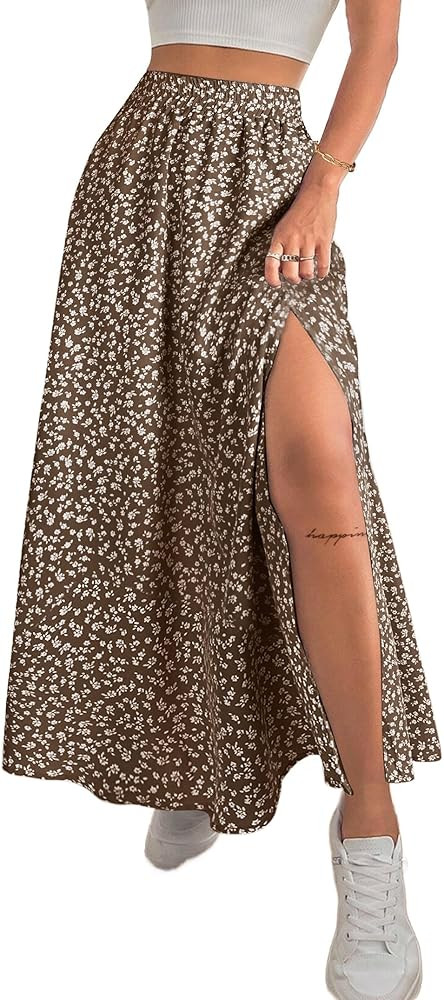Avanova Women Boho Floral Slit Maxi Skirt Split Thigh High Waisted Long Sexy Skirt | Amazon (US)