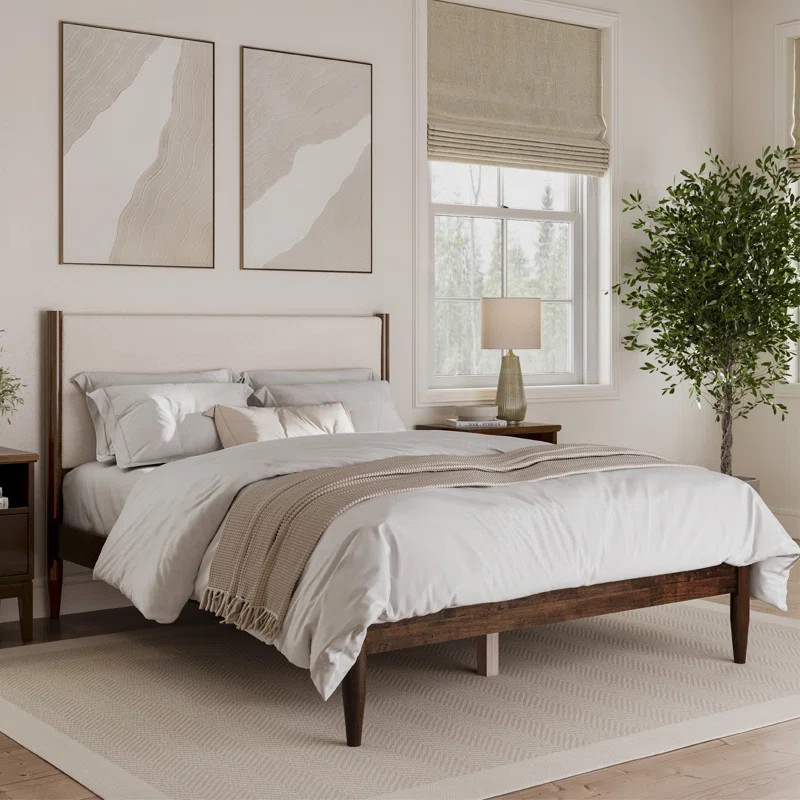 Beiler Solid Wood Upholstered Headboard Boucle Bed Frame | Wayfair North America