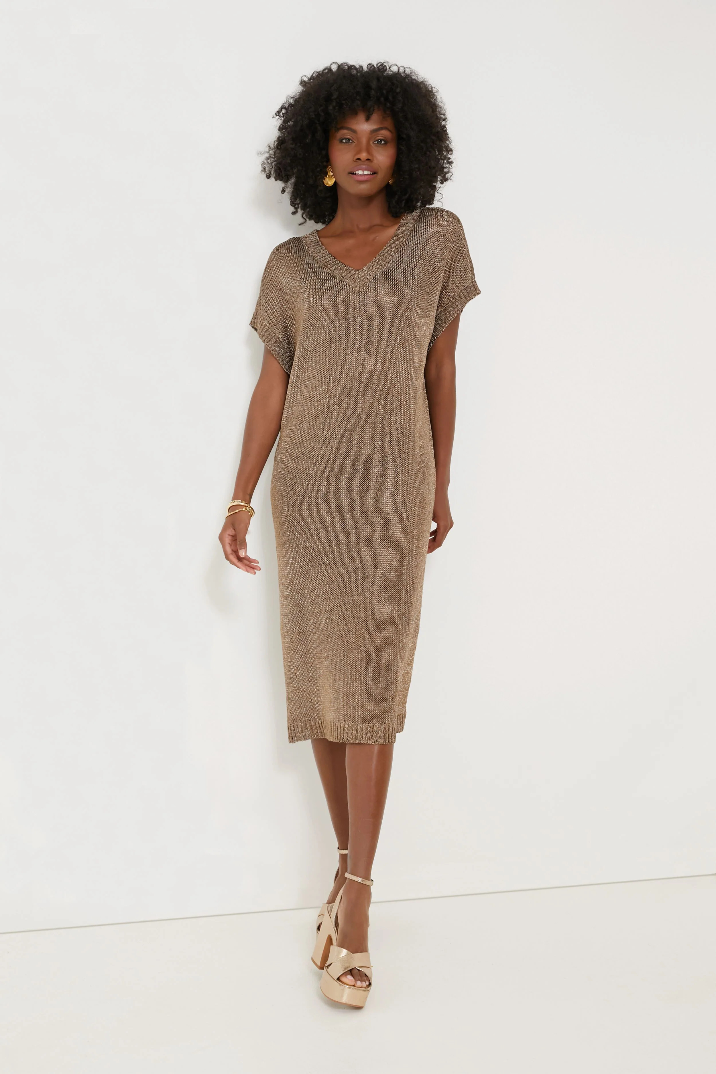 Bronze Metallic Knit Indie Dress | Tuckernuck (US)