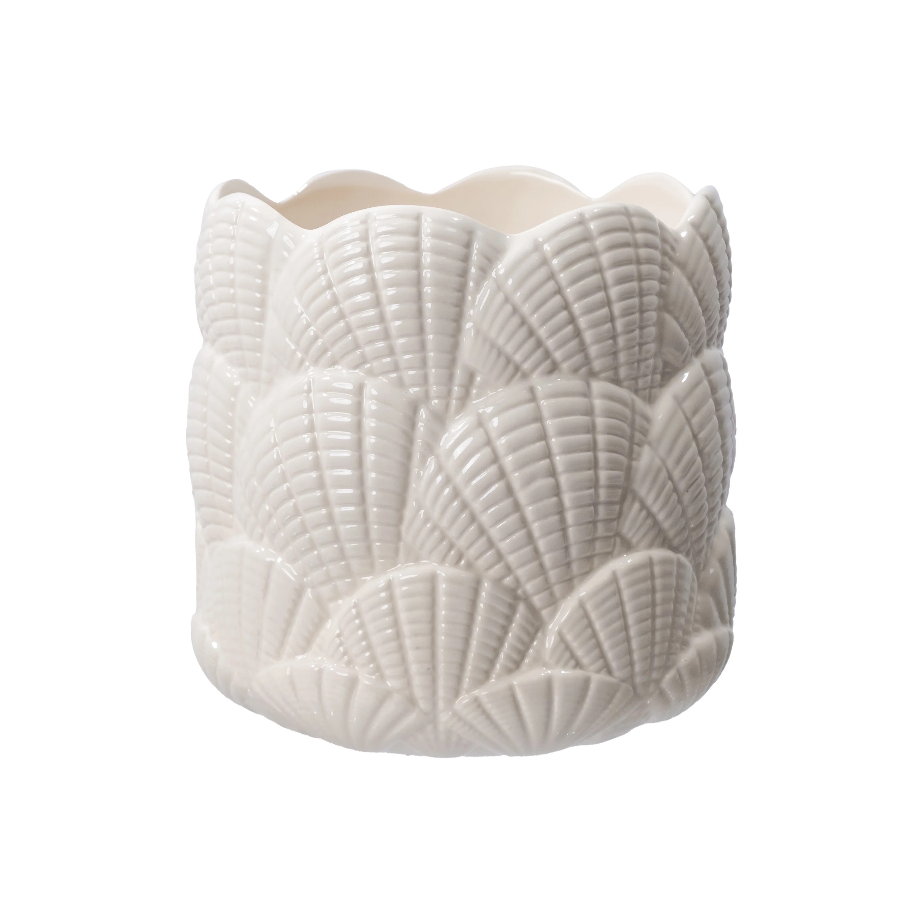 Mainstays 8.3" x 8.3" x 8.1" Round Vanilla Dream Ceramic Seashell Planter | Walmart (US)