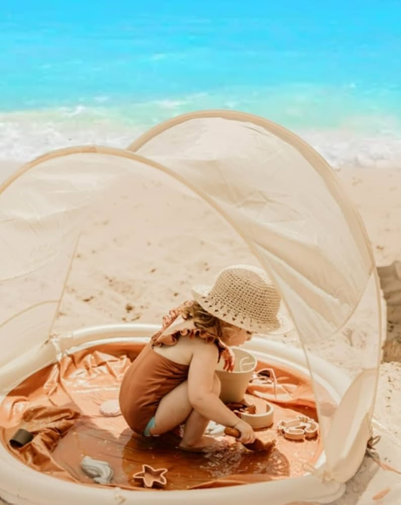 Kids Beach Pool - Inflatable Beachside Palace for 2 with Pivoting Sun Shade Cover Canopy for Baby... | Amazon (US)