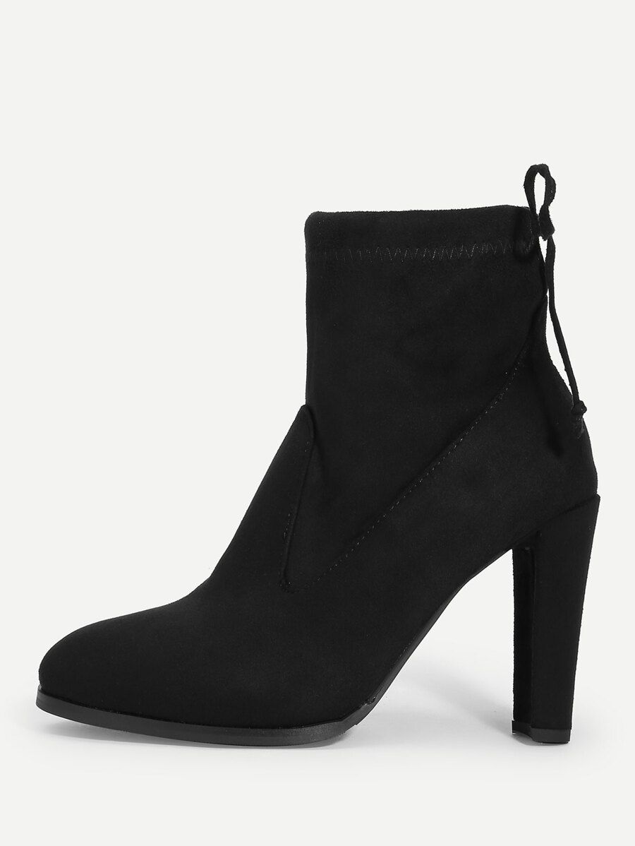 Lace Up Back Chunky Heeled Boots | SHEIN