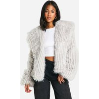 Womens Tall Oversized Collared Faux Fur Jacket - Grey - 12, Grey | Boohoo.com (UK & IE)