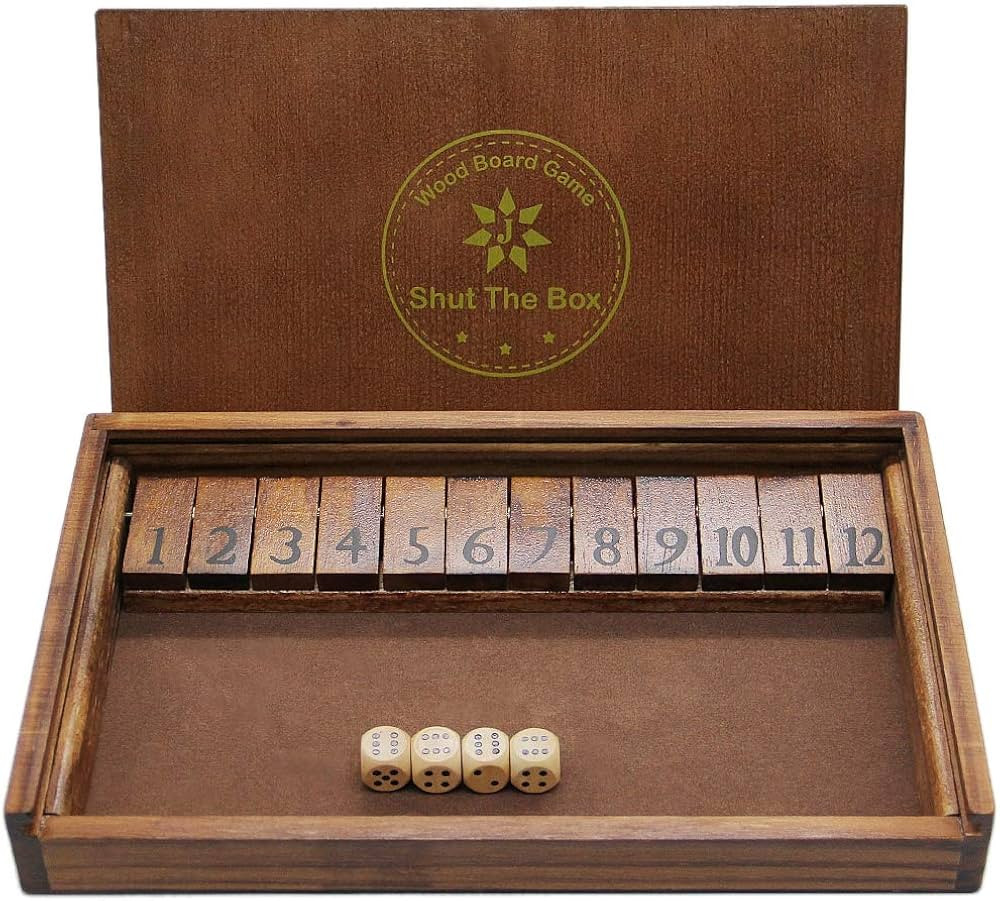 Juegoal Shut The Box Wooden Board Dice Game with 12 Numbers and Lid for Kids Adults Families, 2 P... | Amazon (US)