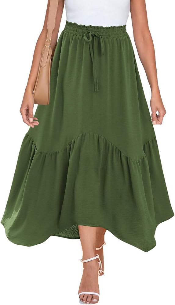 Zeagoo Long Skirts for Women High Waist A Line Skirt Casual Flowy Tiered Skirt with Pockets Summe... | Amazon (US)
