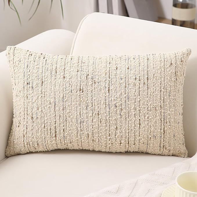 Textured Boucle Lumbar Pillow Covers 12x20 Neutral Striped Throw Pillows Soft Modern Farmhouse Pi... | Amazon (US)