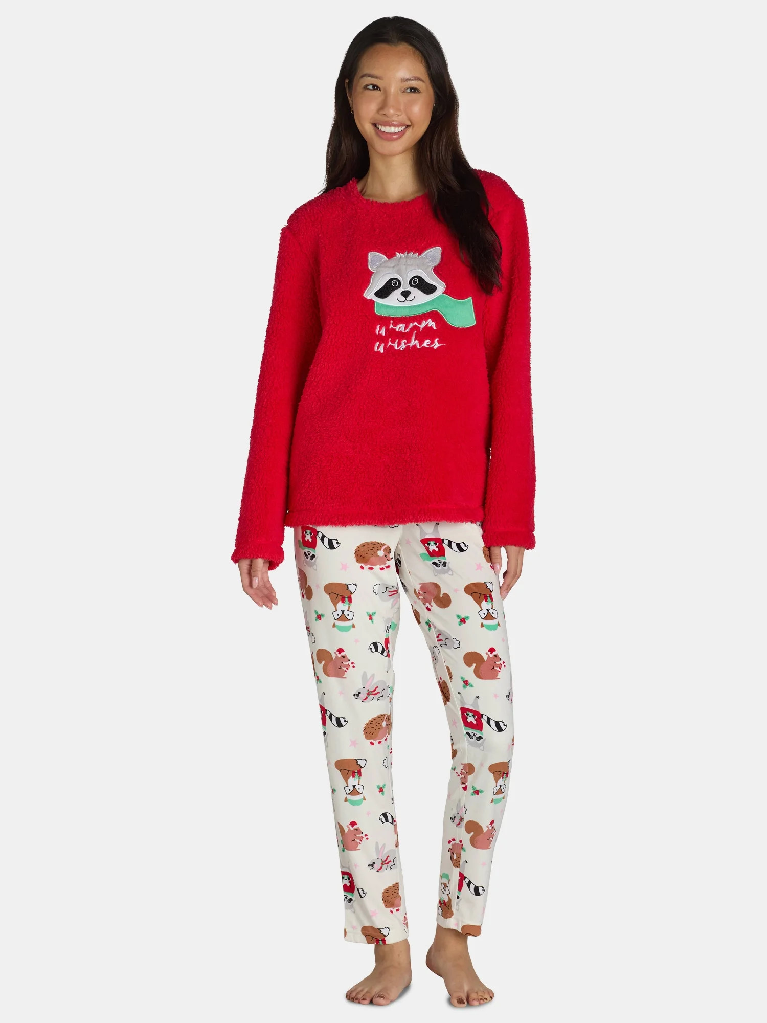 Holiday Time Women's and Women’s Plus Raccoon Holiday Plush Pajama Set, 2-Piece, Sizes S-3X | Walmart (US)