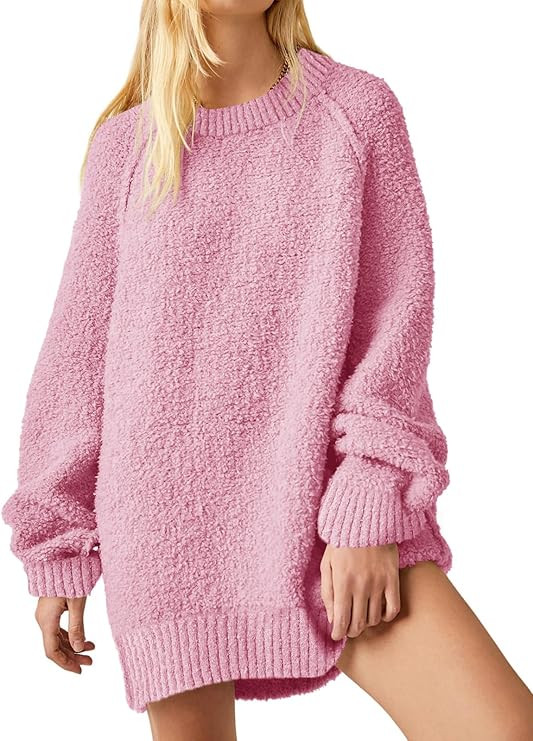 Saodimallsu Womens Oversized Sweater 2024 Fall Trendy Fuzzy Crew Neck Long Sleeve Casual Tunic Sw... | Amazon (US)
