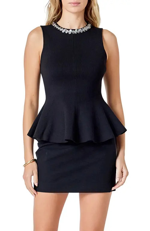 Endless Rose Jewel Trim Peplum Top in Black at Nordstrom, Size X-Small | Nordstrom