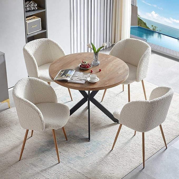 NORDICANA 5 Pieces 37-Inch Round Dining Table and Upholstered Chairs for Four Person, MDF Table-t... | Amazon (US)