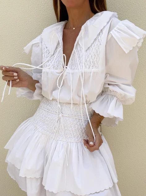 Erika Cotton Frill Blouse | White | Vita Grace