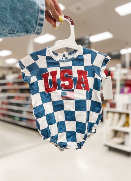 Baby USA red white blue checkered bubble romper onesie 

#LTKstyletip #LTKSeasonal #LTKbaby