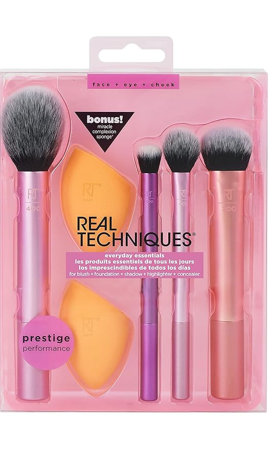 Real Techniques Makeup Brush Set with 2 Sponge Blenders for Eyeshadow, Foundation, Blush, and Con... | Amazon (US)