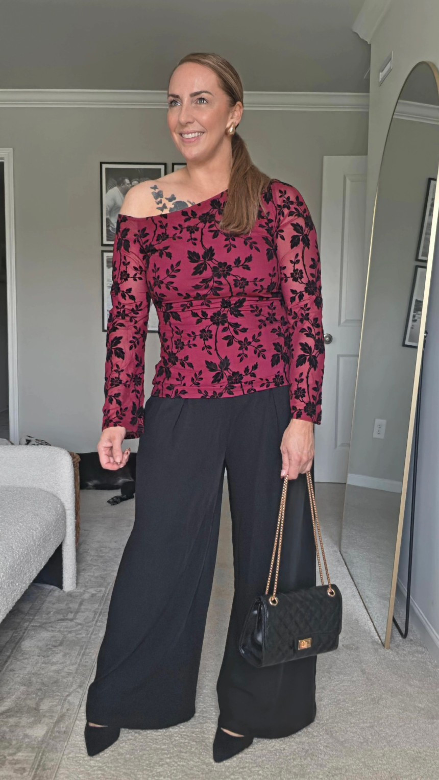 A little dressy, a little romantic! This gorgeous floral mesh top from ZESICA features an asymmetrical off-the-shoulder neckline and a flattering fitted silhouette. Paired with wide-leg trousers for an effortlessly chic date night or evening-out look!

#LTKOver40 #LTKMidsize #LTKootd
