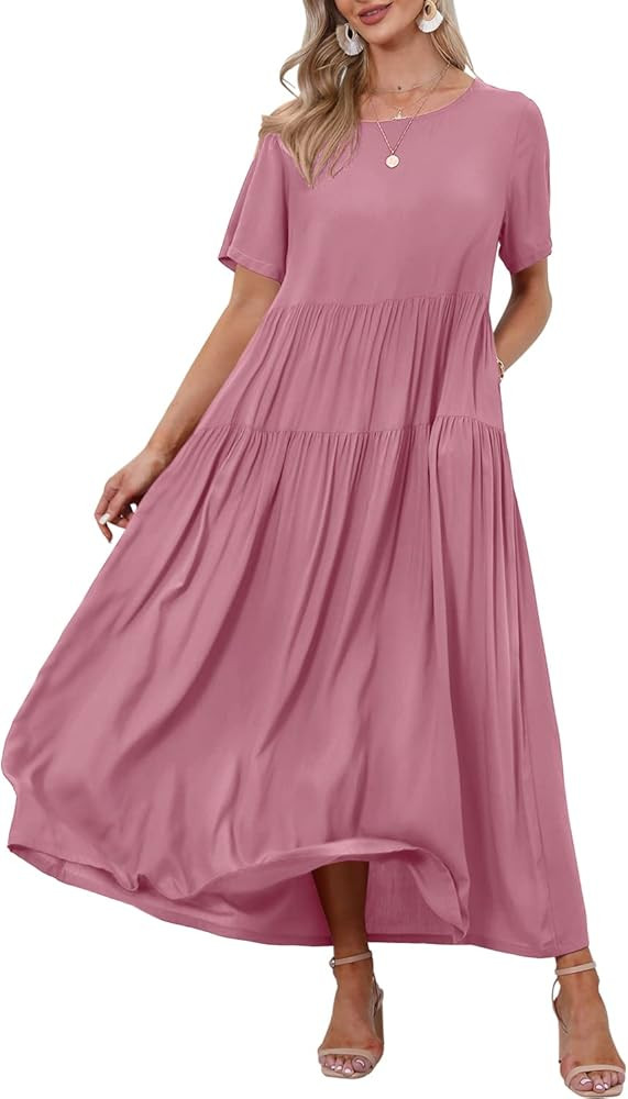 YESNO Women Casual Loose Bohemian Floral Dresses with Pockets Short Sleeve Summer Beach Swing Dre... | Amazon (US)
