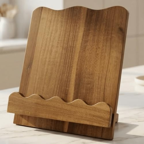 Beautiful Wooden Cookbook Stand for Your Kitchen Counter – Solid Wood Scalloped Book Holder (Acacia) | Amazon (US)