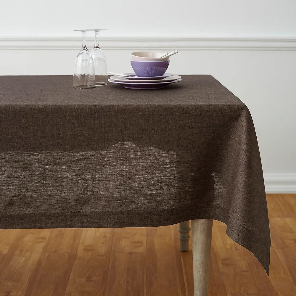 Solino Home Linen Square Tablecloth 52 x 52 Inch - 100% Pure Linen Chambray Brown Table Throw - A... | Amazon (US)