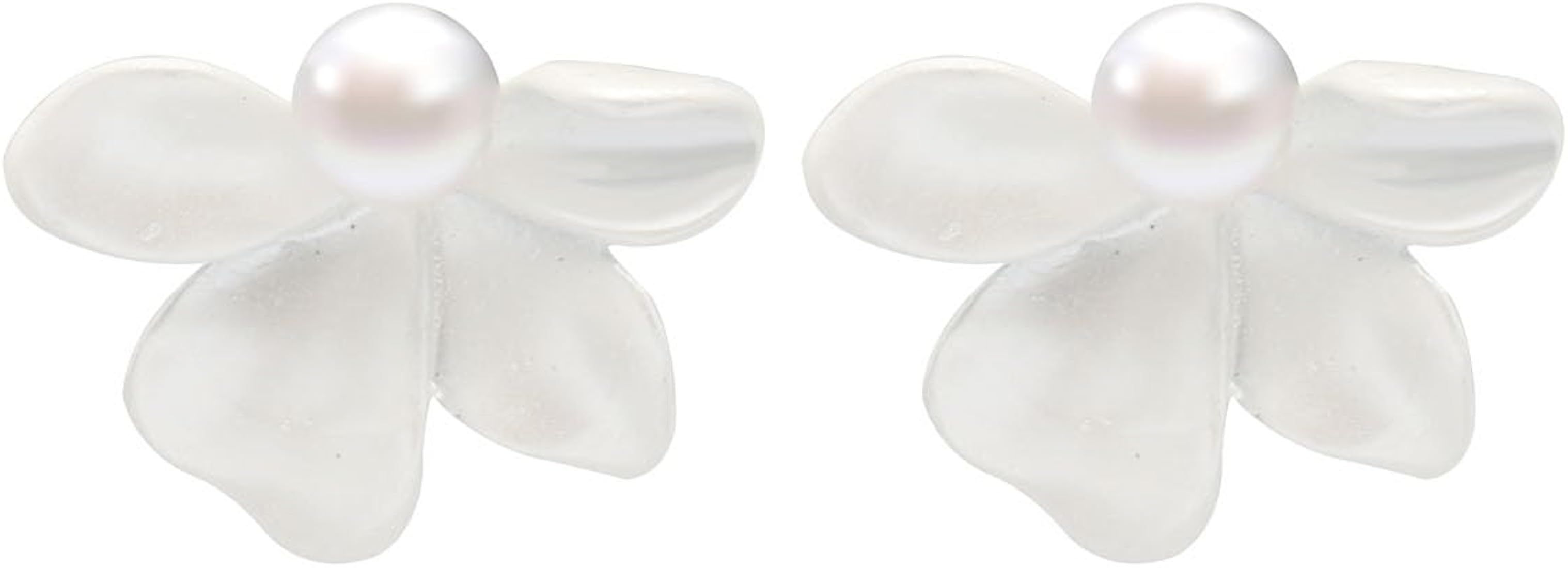 Simple Cute Petal Flower Stud Earrings for Women Girls,Hypoallergenic Lightweight Artificial Pear... | Amazon (US)