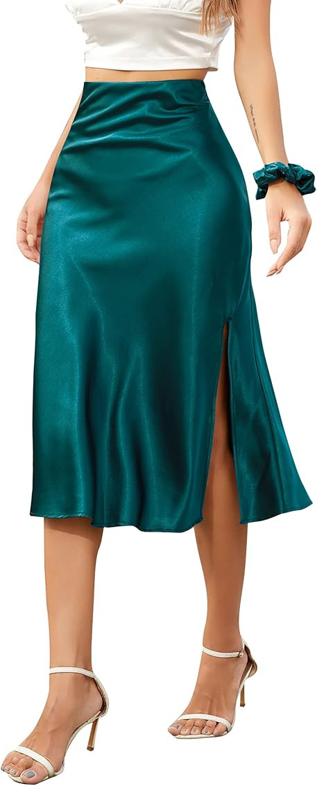 ALCEA ROSEA Womens Silky Satin Midi Skirt A Line Flared Skirt Elastic Waist Skirt Bias Cutting Sk... | Amazon (CA)