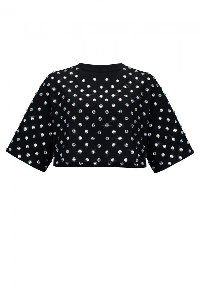 CROPPED T-SHIRT WITH CRYSTALS | Santa Brands | CULT MIA | CULT MIA UK LTD