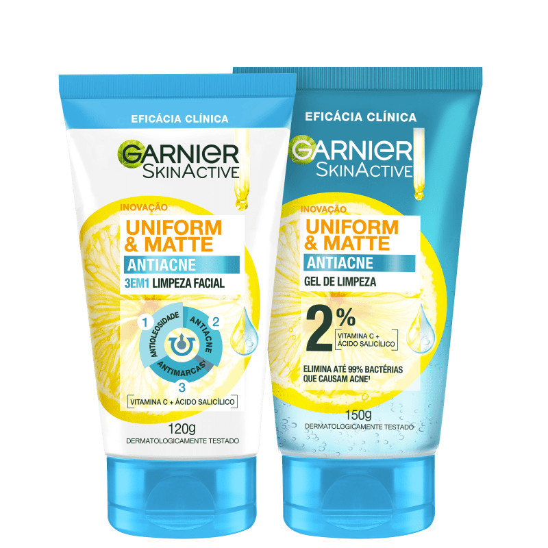 Kit Garnier SkinActive Uniform & Matte Antiacne Limpeza Facial (2 Produtos) | Beleza Na Web (BR)