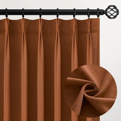 Topfinel 102 Inches Long Rust Colored Pinch Pleated Sheer Curtains with Hooks,Back Tab Semi Transparentes Light Filtering Linen Cotton Blend Ocher Tone Rustic Cabin Style Drapes Curtains,40" Wx102 L | Amazon (US)