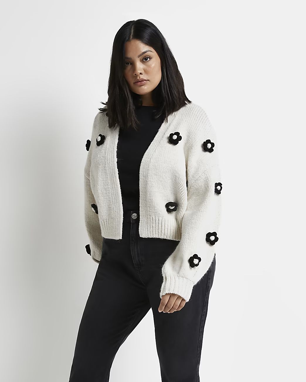 Plus cream 3D floral cardigan | River Island (UK & IE)