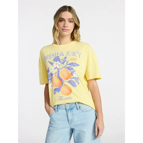 No Boundaries Washed Graphic Boyfriend Tee, Women's XXS-XXL | Walmart (US)