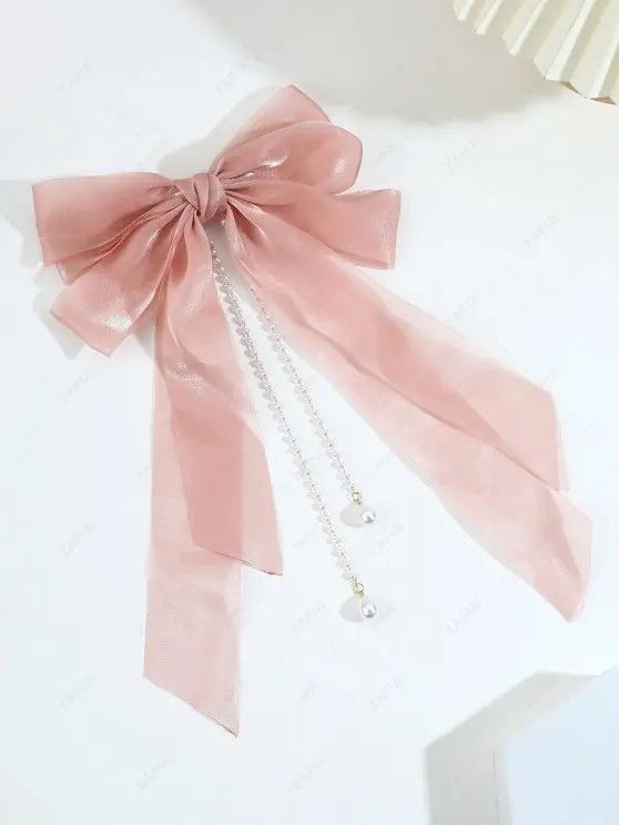 Faux Pearl Pendant Bow Hair Clip   PINK | ZAFUL (Global)