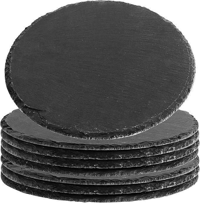 FUNSUEI 8 Pack 7.8 Inches Black Slate Cheese Board, Natural Slate Cheese Plates for Meat, Fruit, ... | Amazon (US)