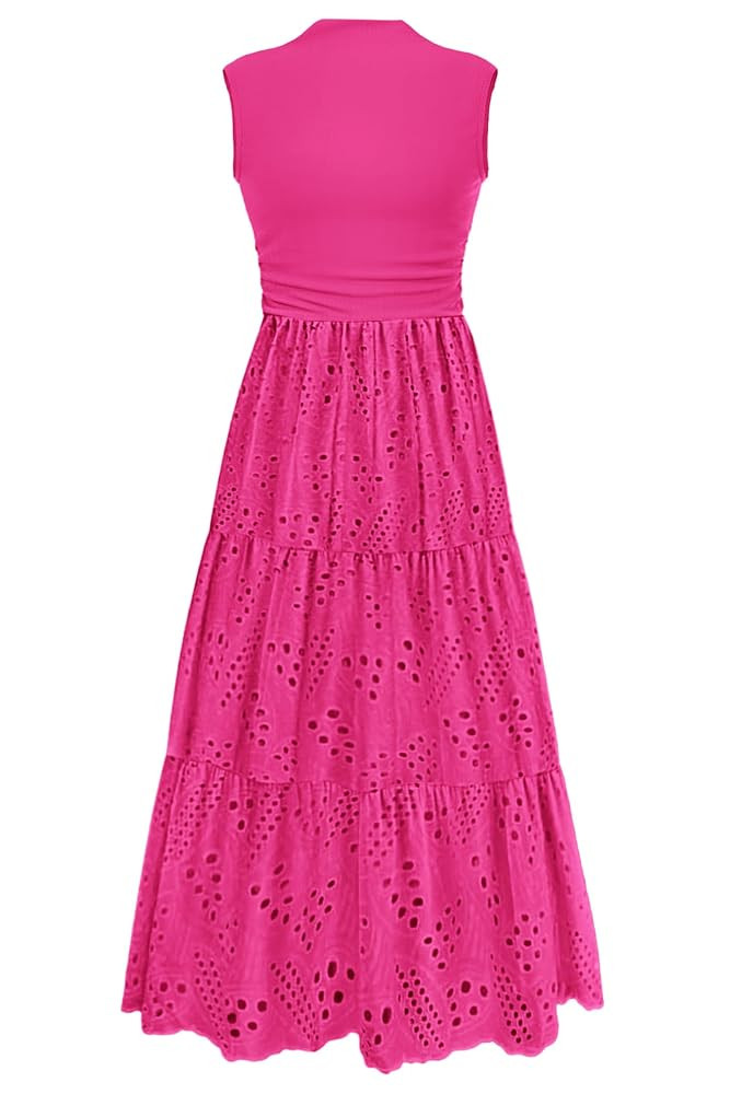 PRETTYGARDEN Summer Dresses for Women 2025 Casual Eyelet Sleeveless Wedding Guest Maxi Dress Tank... | Amazon (US)