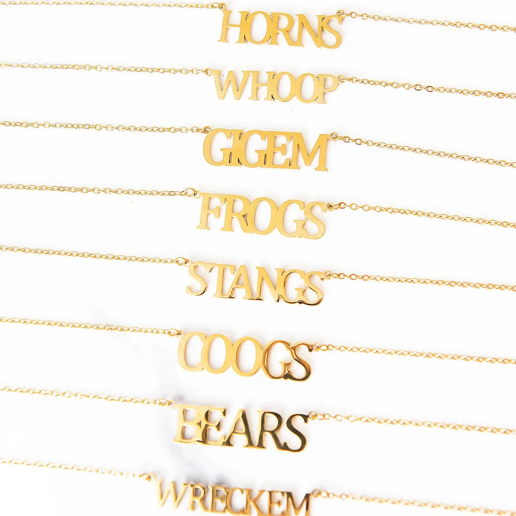 Texas Collegiate Nameplate Necklaces | Golden Thread LLC