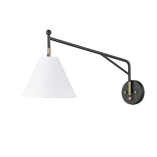 Millennium Lighting Elane 1-Light 10 in. Matte Black/Vintage Brass Swing Arm Sconce 13001-MB/VB -... | The Home Depot