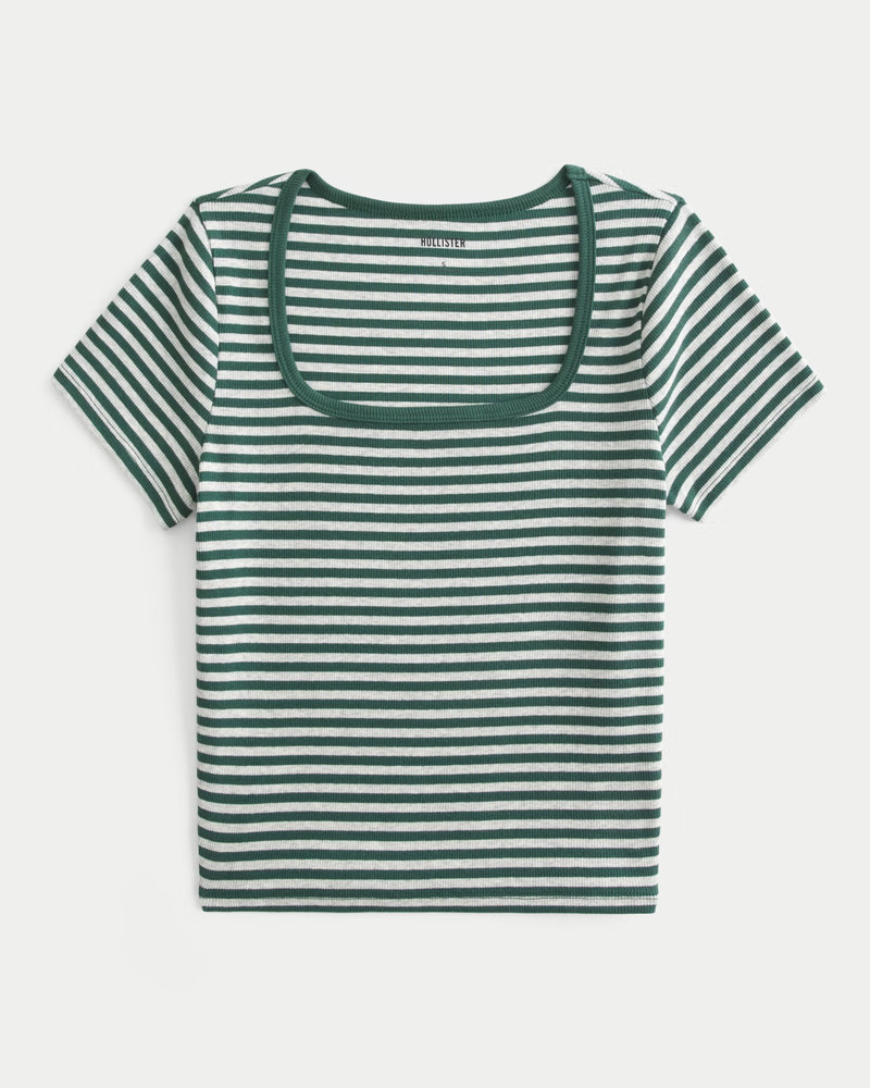 Ribbed Square-Neck Baby Tee | Hollister (US)